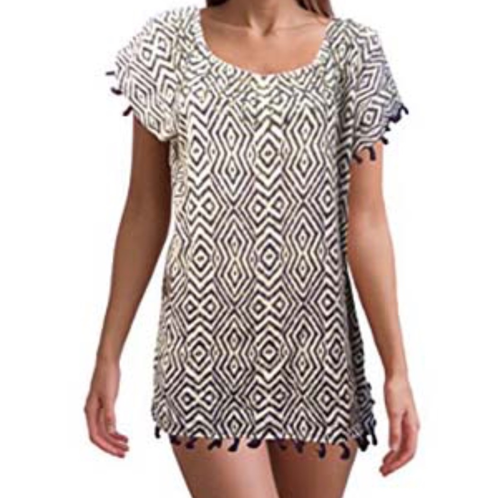 Beach Dress Purple Fringe Tassel & Studs Caftan